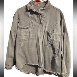 POL Charcoal Grey Denim Jacket / Shacket women’s size Large